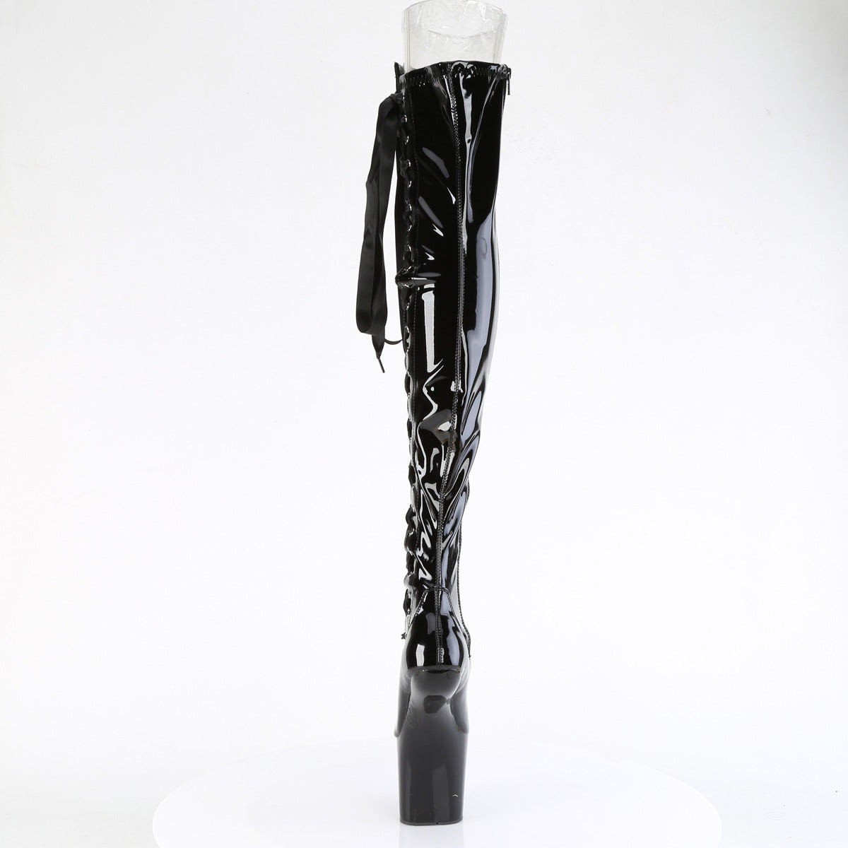 CRAZE-3050 *8" Heelless, 3" PF Thigh  Boot w/Side Ribbon Lace, Side Zip