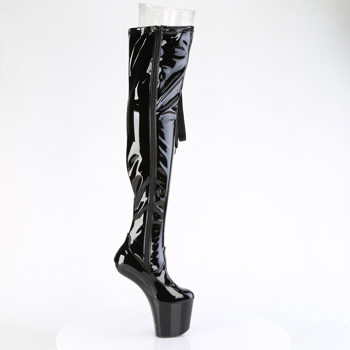 CRAZE-3050 *8" Heelless, 3" PF Thigh  Boot w/Side Ribbon Lace, Side Zip