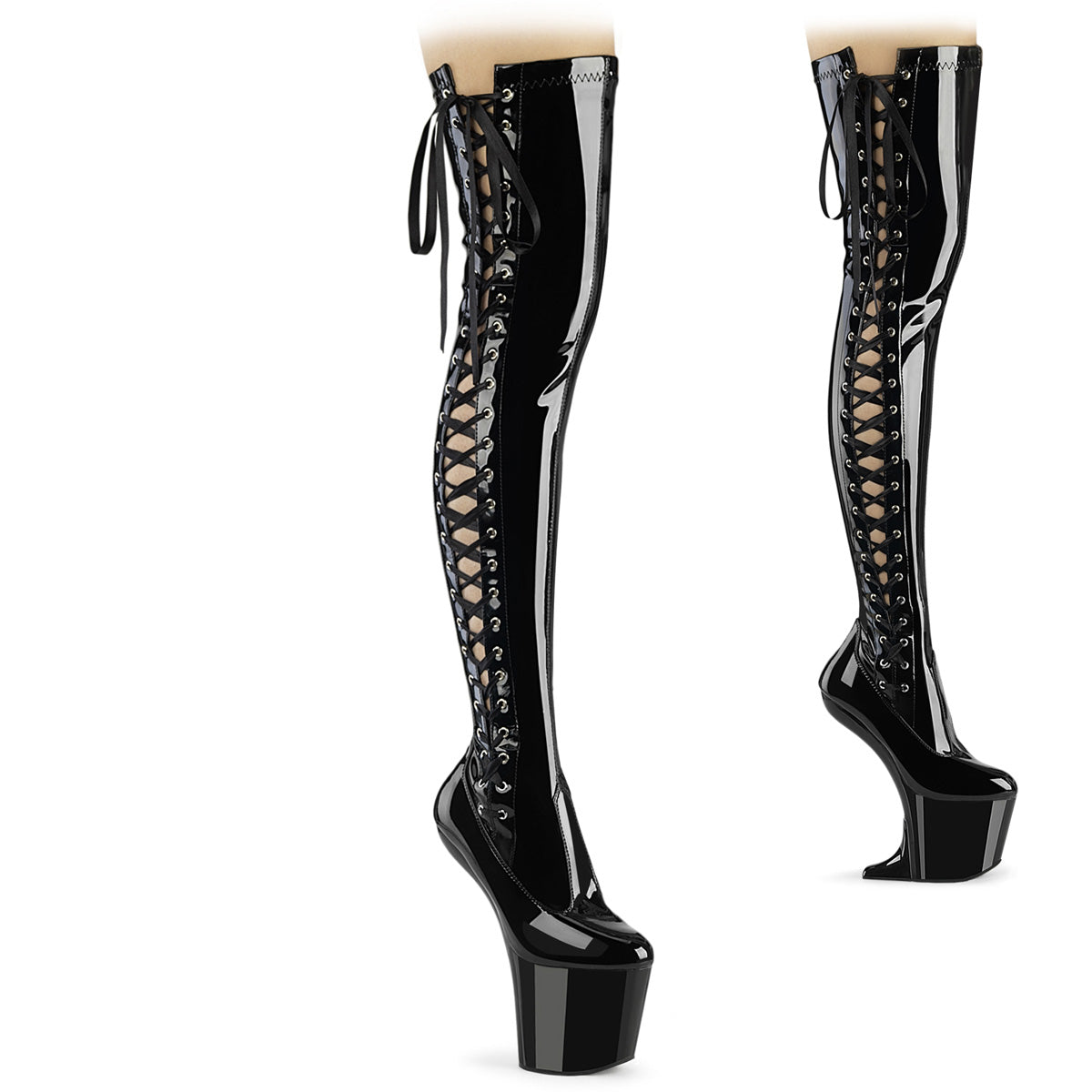 CRAZE-3050 *8" Heelless, 3" PF Thigh  Boot w/Side Ribbon Lace, Side Zip