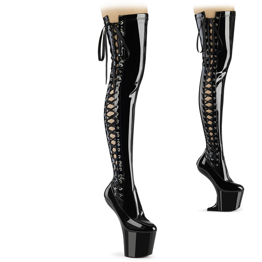 CRAZE-3050 *8" Heelless, 3" PF Thigh  Boot w/Side Ribbon Lace, Side Zip