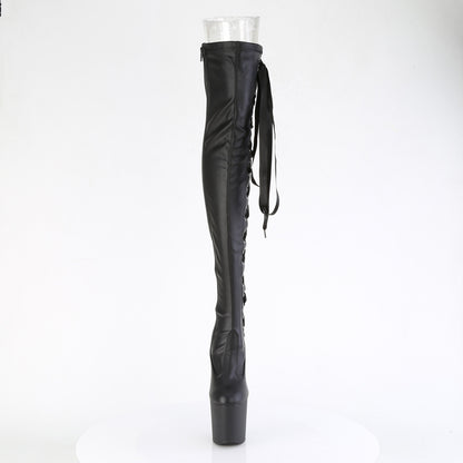 CRAZE-3050 *8" Heelless, 3" PF Thigh  Boot w/Side Ribbon Lace, Side Zip