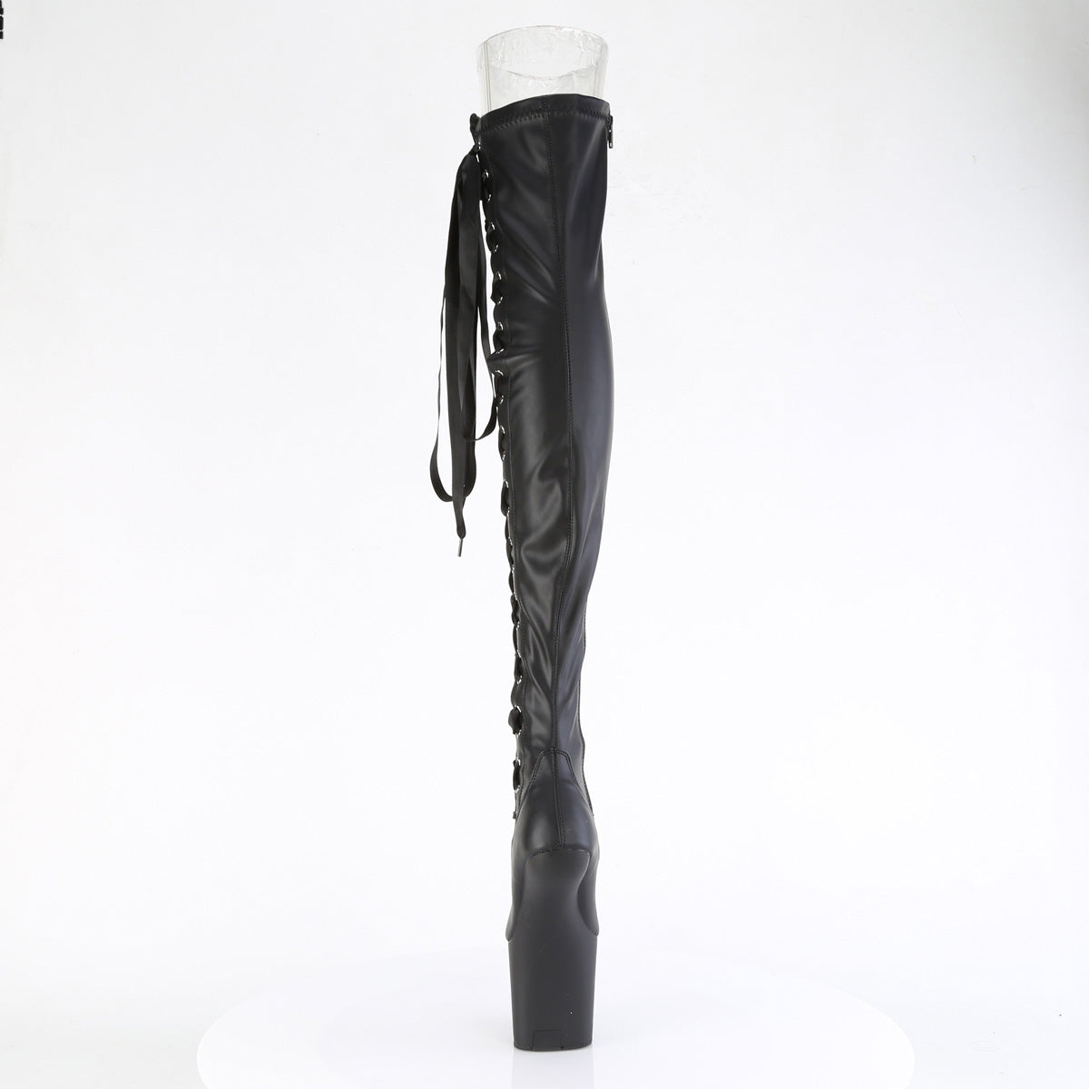CRAZE-3050 *8" Heelless, 3" PF Thigh  Boot w/Side Ribbon Lace, Side Zip