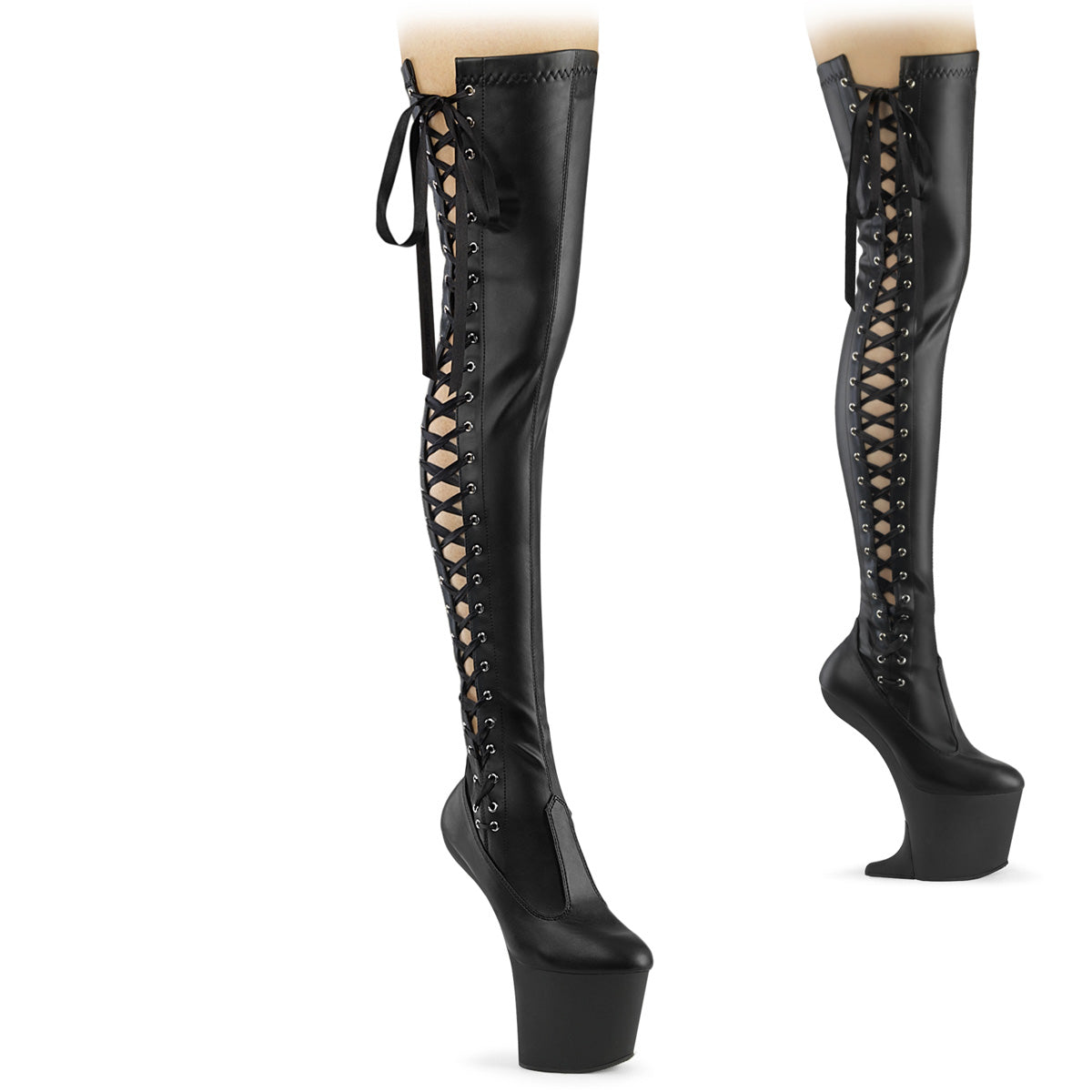 CRAZE-3050 *8" Heelless, 3" PF Thigh  Boot w/Side Ribbon Lace, Side Zip