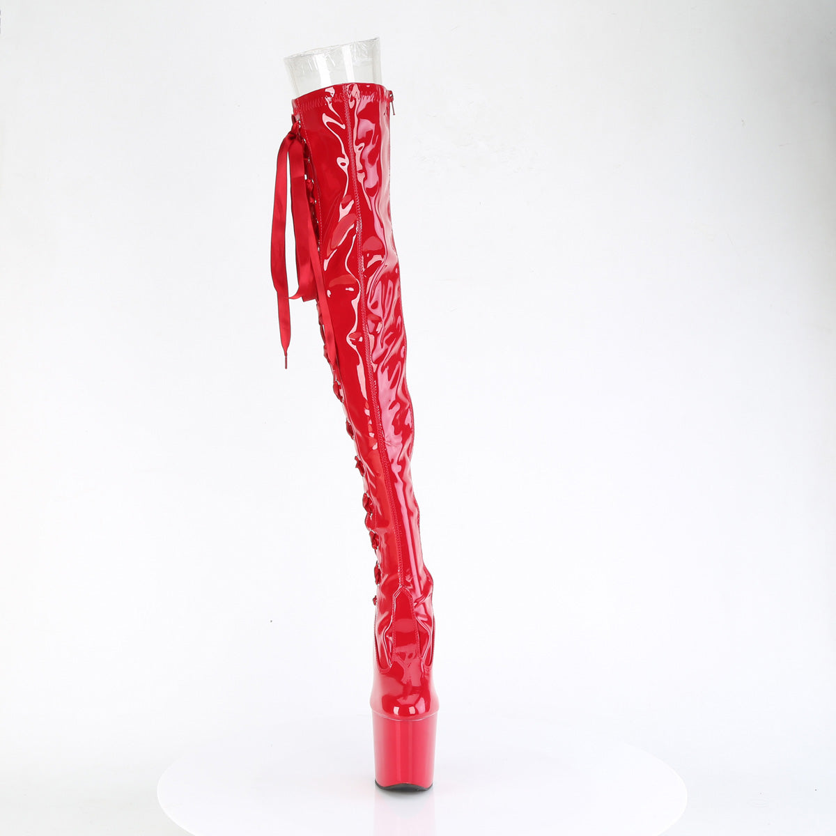 CRAZE-3050 *8" Heelless, 3" PF Thigh  Boot w/Side Ribbon Lace, Side Zip