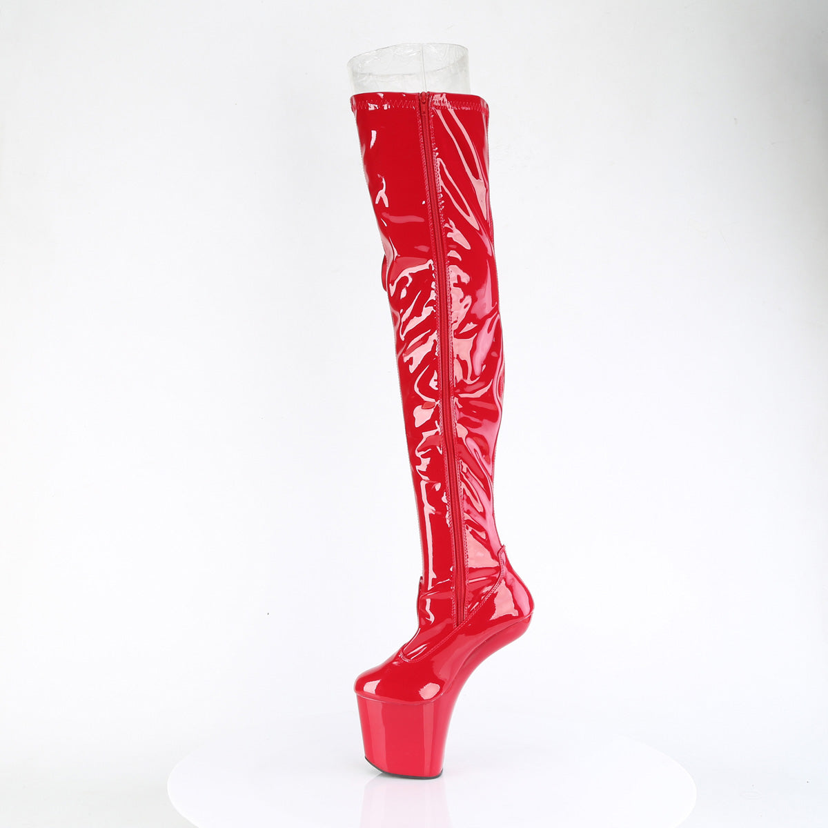 CRAZE-3050 *8" Heelless, 3" PF Thigh  Boot w/Side Ribbon Lace, Side Zip