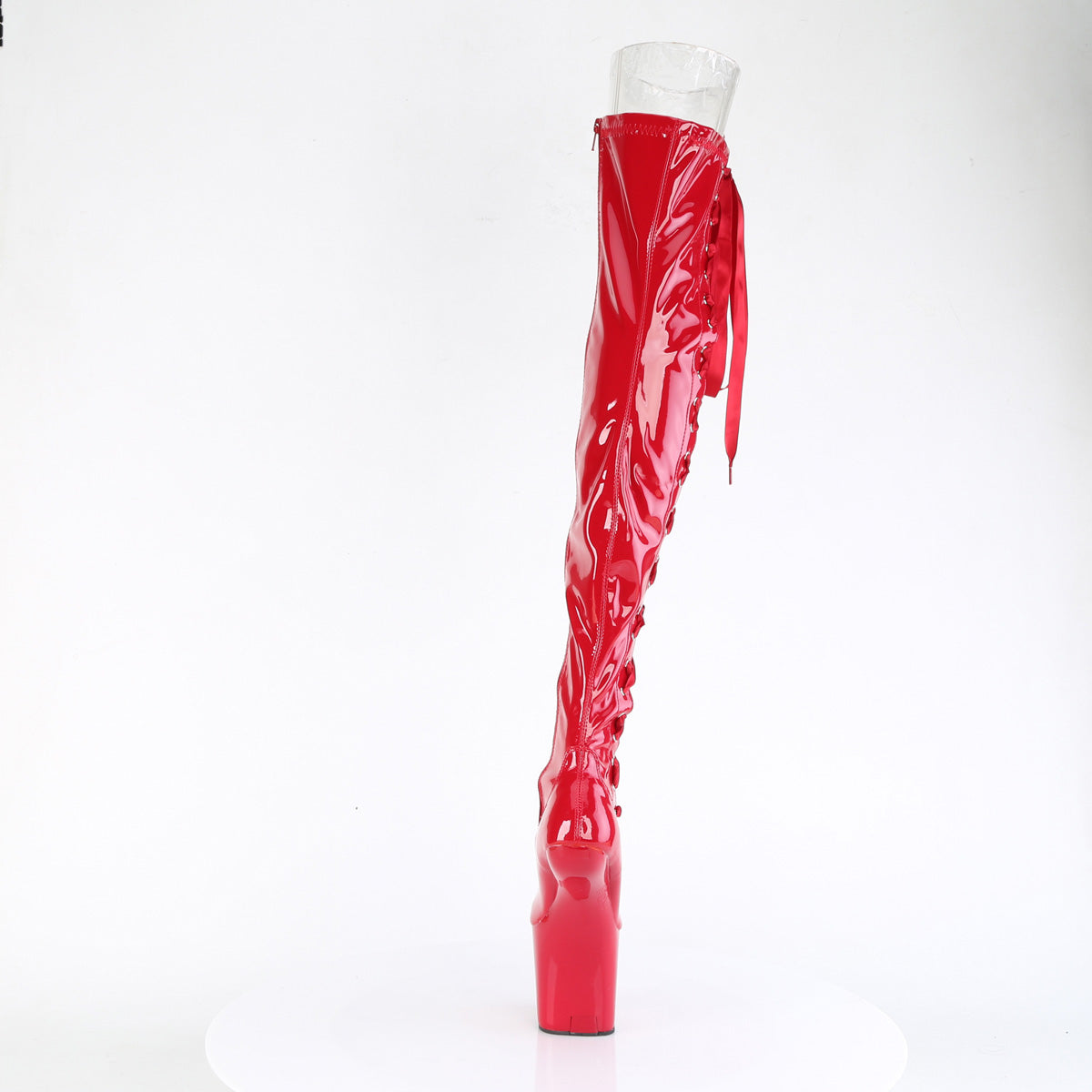 CRAZE-3050 *8" Heelless, 3" PF Thigh  Boot w/Side Ribbon Lace, Side Zip