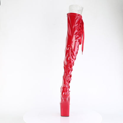 CRAZE-3050 *8" Heelless, 3" PF Thigh  Boot w/Side Ribbon Lace, Side Zip