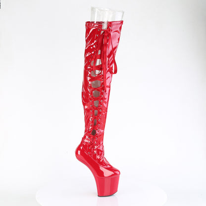 CRAZE-3050 *8" Heelless, 3" PF Thigh  Boot w/Side Ribbon Lace, Side Zip