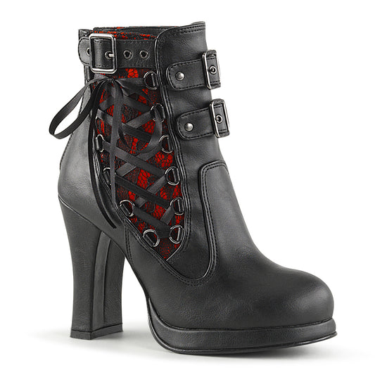 CRYPTO-51 4" Heel, 3/4" PF Corseted Triple Buckled Straps Ankle Boot