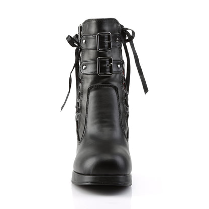 CRYPTO-51 4" Heel, 3/4" PF Corseted Triple Buckled Straps Ankle Boot