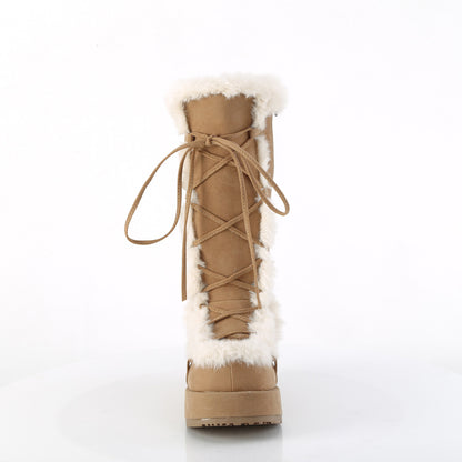 CUBBY-311 2 3/4" Platform Lace-Up Mid-Calf Boot, Side Zip