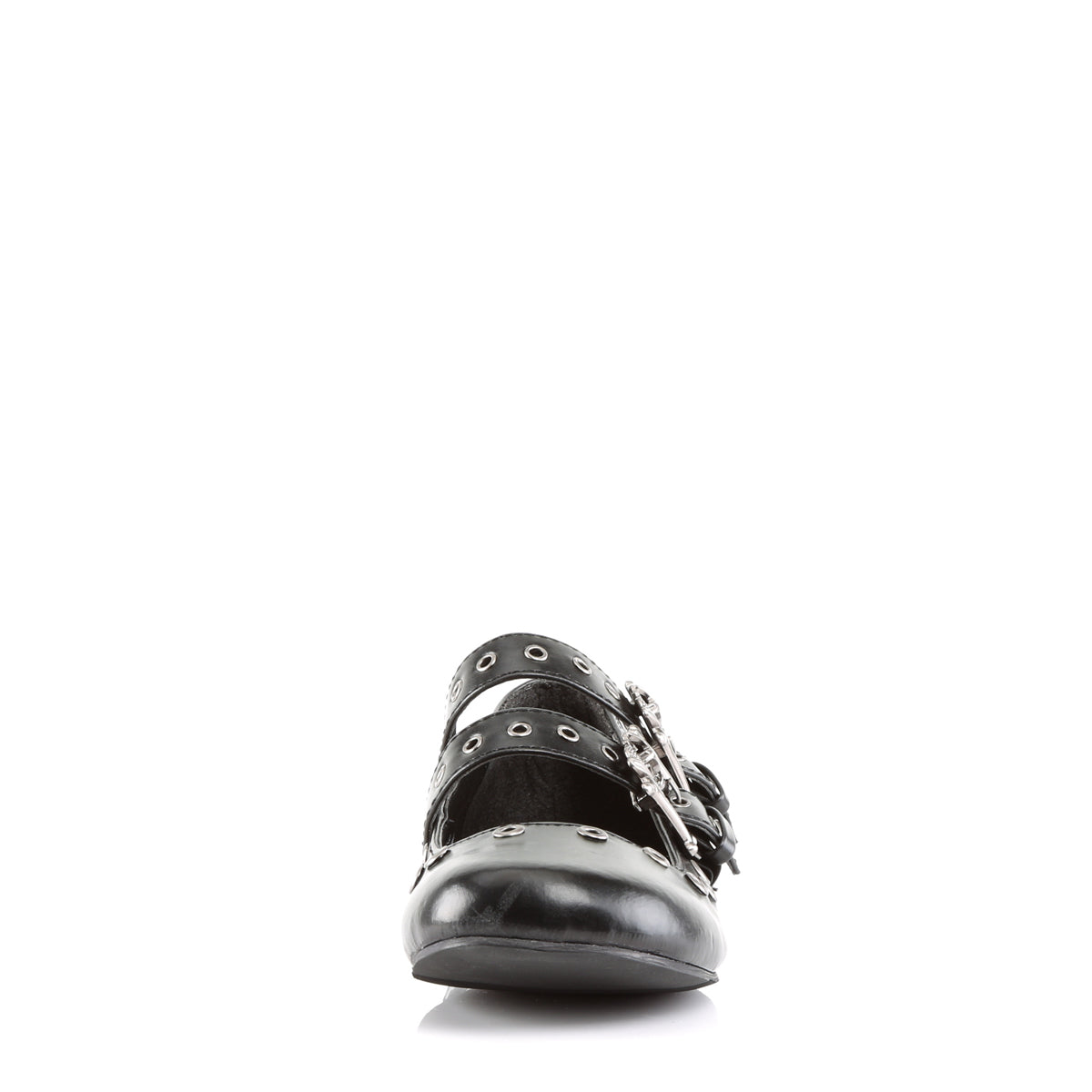 DAISY-03 Ballet Flat Double Strap MJ W/ Skull Buckle Eyelet Detailing