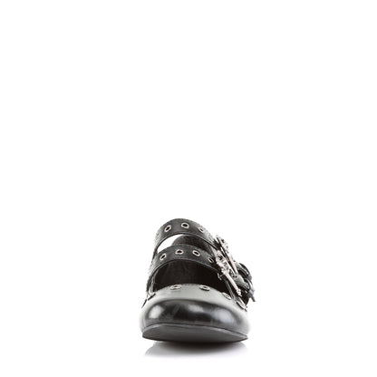 DAISY-03 Ballet Flat Double Strap MJ W/ Skull Buckle Eyelet Detailing