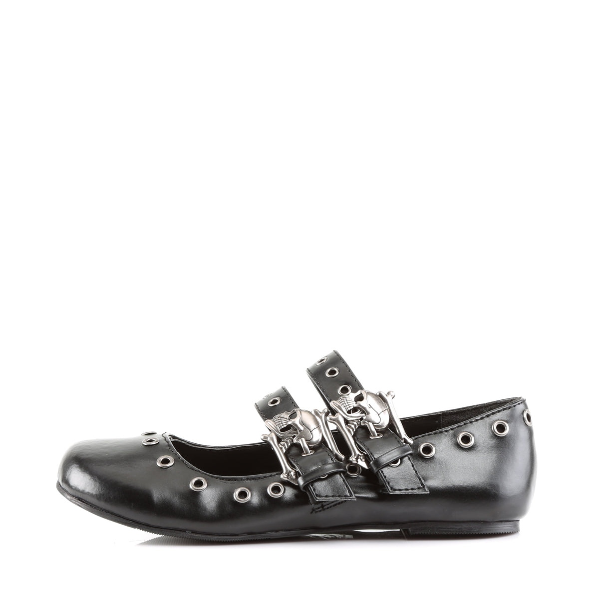 DAISY-03 Ballet Flat Double Strap MJ W/ Skull Buckle Eyelet Detailing