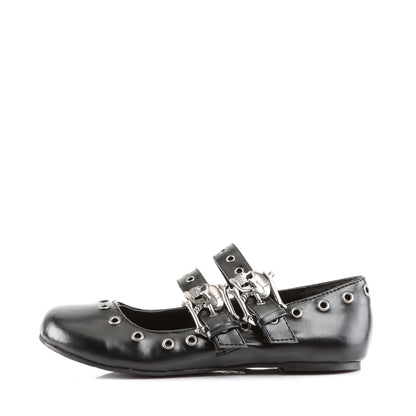 DAISY-03 Ballet Flat Double Strap MJ W/ Skull Buckle Eyelet Detailing