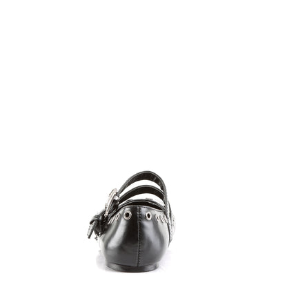 DAISY-03 Ballet Flat Double Strap MJ W/ Skull Buckle Eyelet Detailing