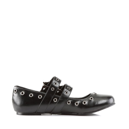 DAISY-03 Ballet Flat Double Strap MJ W/ Skull Buckle Eyelet Detailing