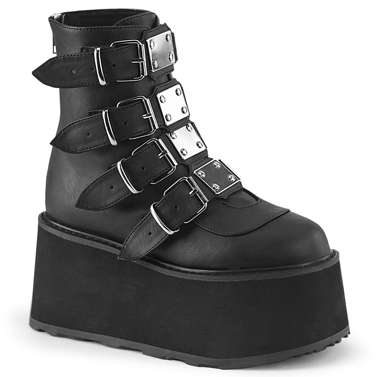 DAMNED-105 3 1/2" PF Ankle Boot w/ 4 Buckle Straps, Back Metal Zip