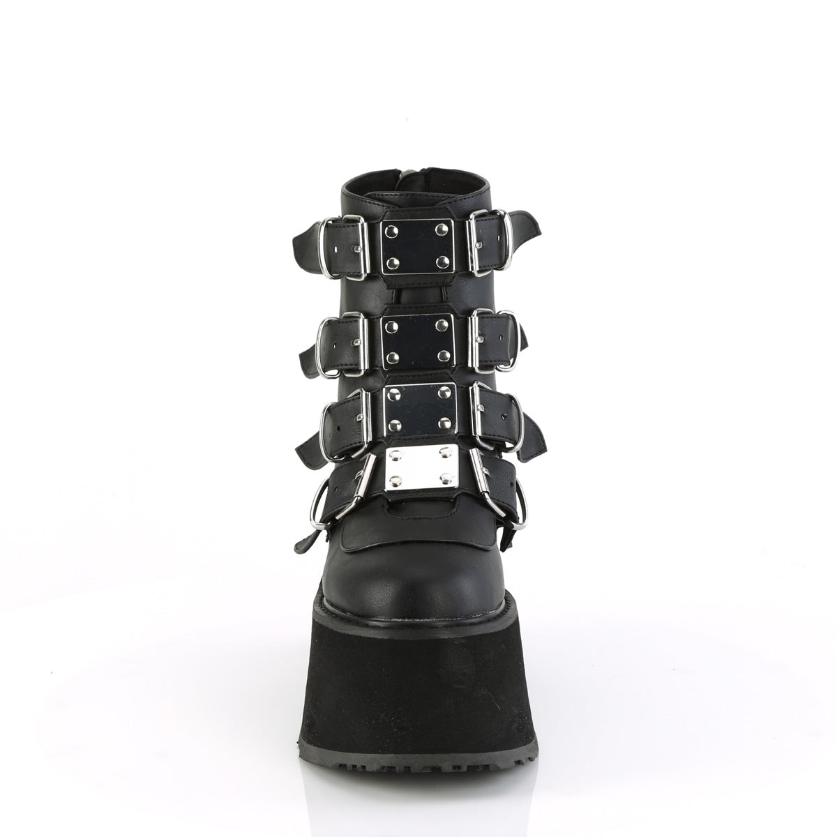 DAMNED-105 3 1/2" PF Ankle Boot w/ 4 Buckle Straps, Back Metal Zip