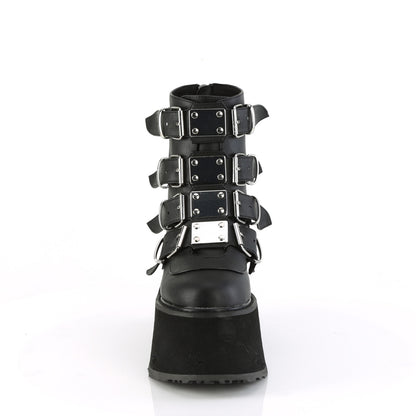 DAMNED-105 3 1/2" PF Ankle Boot w/ 4 Buckle Straps, Back Metal Zip