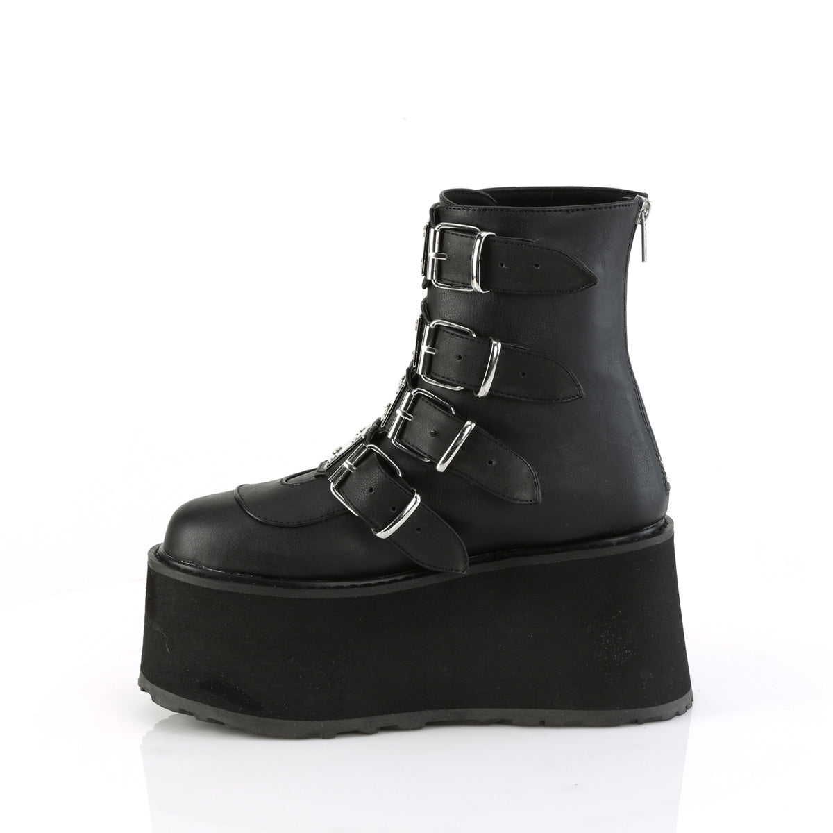 DAMNED-105 3 1/2" PF Ankle Boot w/ 4 Buckle Straps, Back Metal Zip
