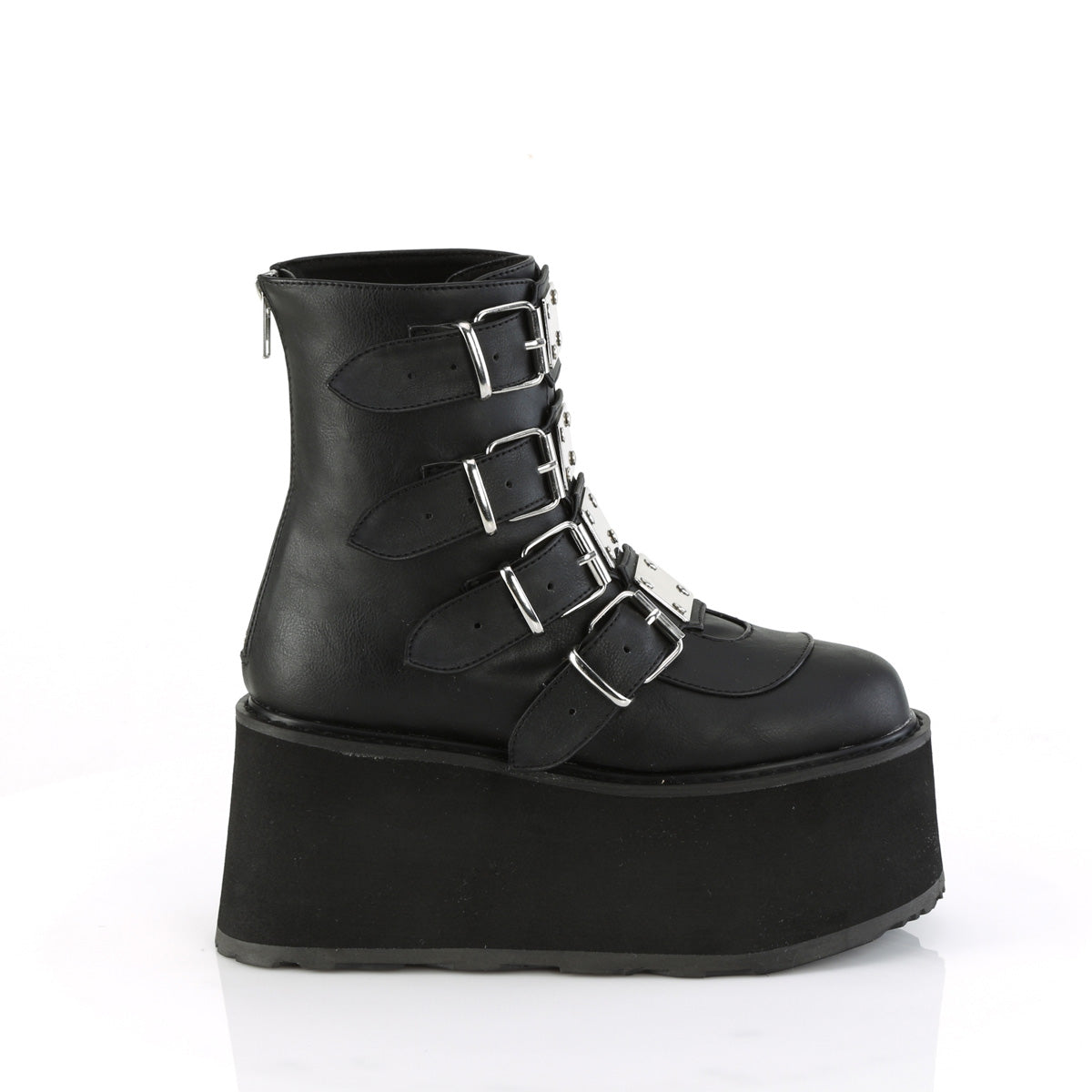 DAMNED-105 3 1/2" PF Ankle Boot w/ 4 Buckle Straps, Back Metal Zip