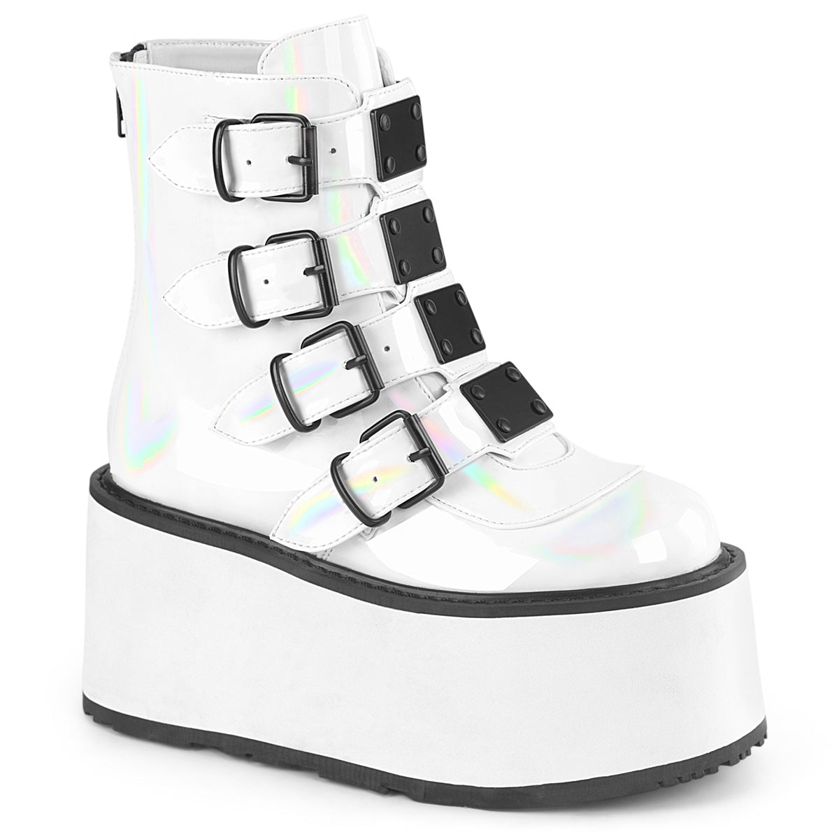 DAMNED-105 3 1/2" PF Ankle Boot w/ 4 Buckle Straps, Back Metal Zip