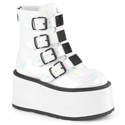 DAMNED-105 3 1/2" PF Ankle Boot w/ 4 Buckle Straps, Back Metal Zip