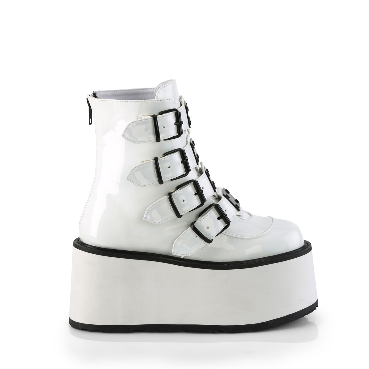 DAMNED-105 **3 1/2" PF Ankle Bootw/ 4 Buckle Straps, Back MetalZip