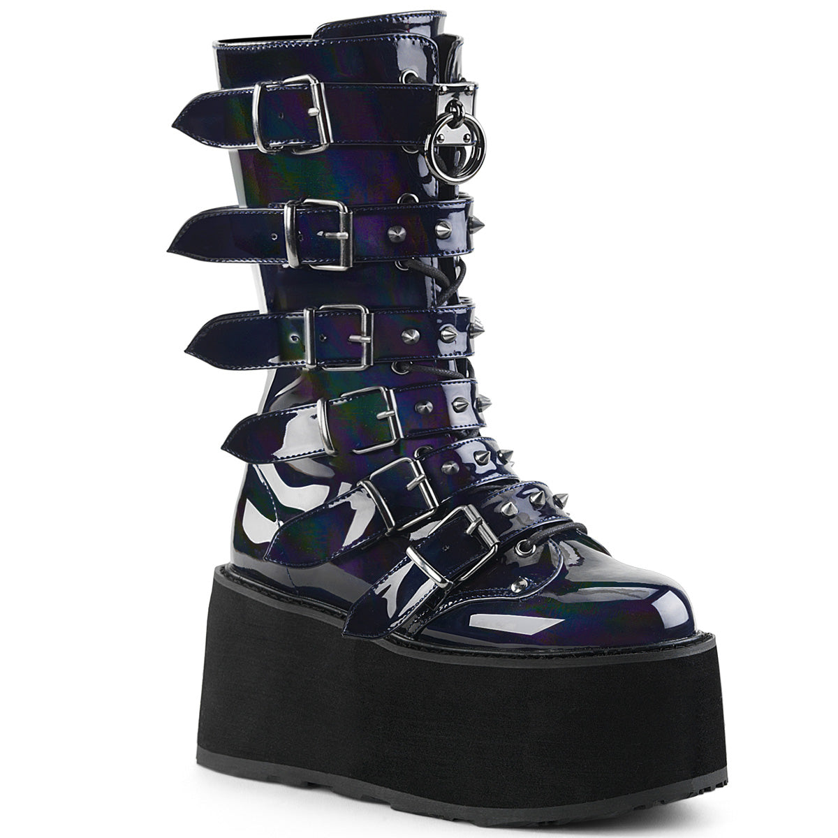 DAMNED-225 3 1/2" PF Mid-Calf Boot w/6 BuckleStraps, Metal Side Zip