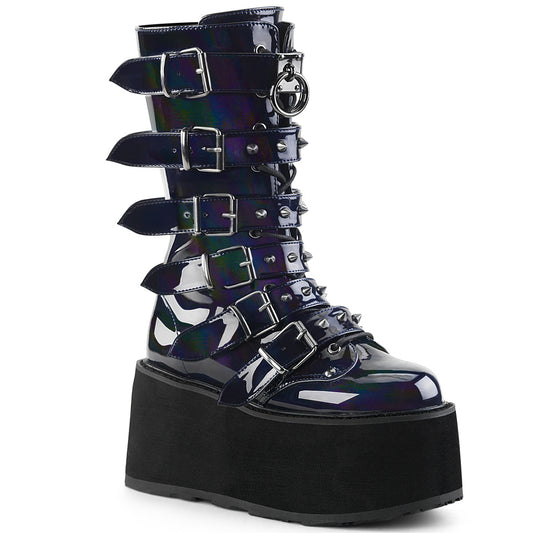 DAMNED-225 3 1/2" PF Mid-Calf Boot w/6 BuckleStraps, Metal Side Zip