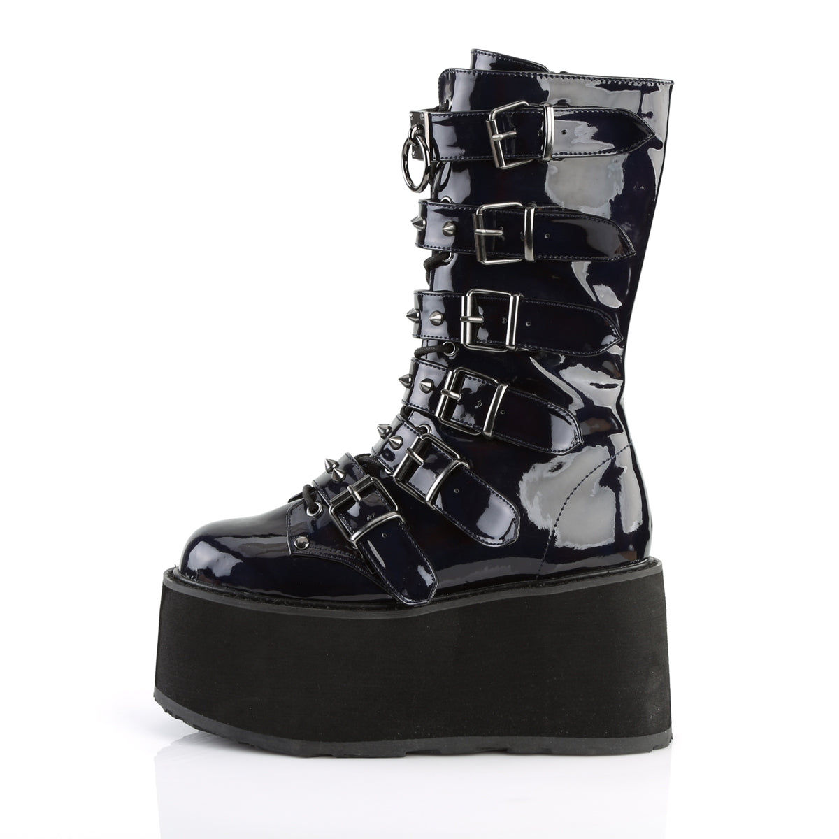 DAMNED-225 3 1/2" PF Mid-Calf Boot w/6 BuckleStraps, Metal Side Zip