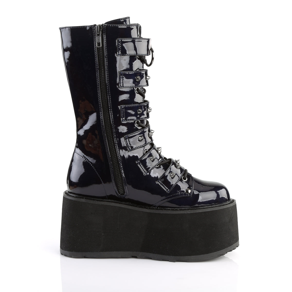 DAMNED-225 3 1/2" PF Mid-Calf Boot w/6 BuckleStraps, Metal Side Zip