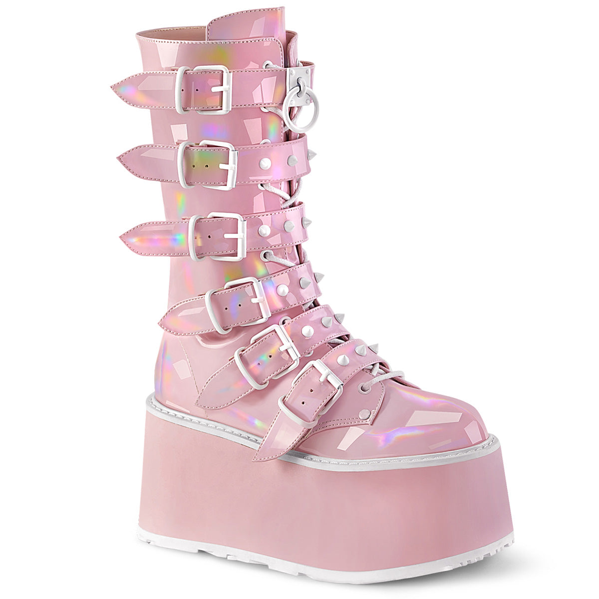 DAMNED-225 3 1/2" PF Mid-Calf Boot w/6 BuckleStraps, Metal Side Zip