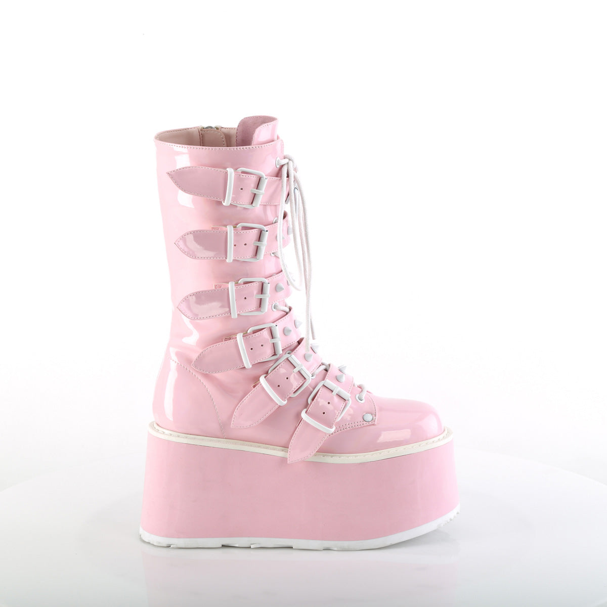 DAMNED-225 *3 1/2" PF Mid-Calf Boot w/6 BuckleStraps, Metal Side Zip
