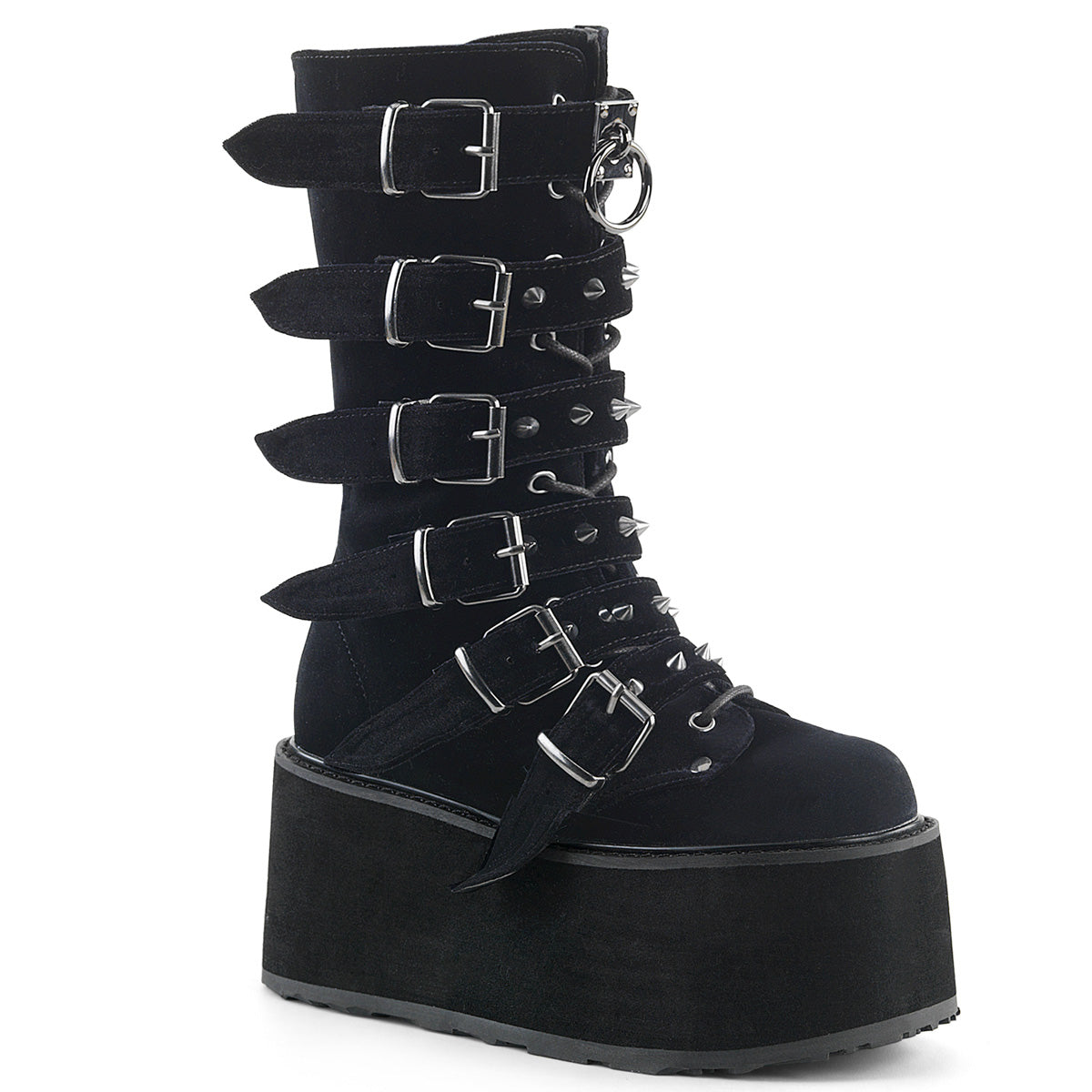 DAMNED-225 *3 1/2" PF Mid-Calf Boot w/6 BuckleStraps, Metal Side Zip