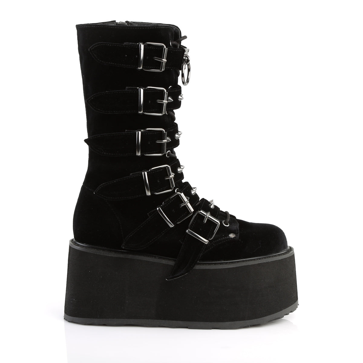 DAMNED-225 *3 1/2" PF Mid-Calf Boot w/ 6 Buckle Straps, Metal Side Zip
