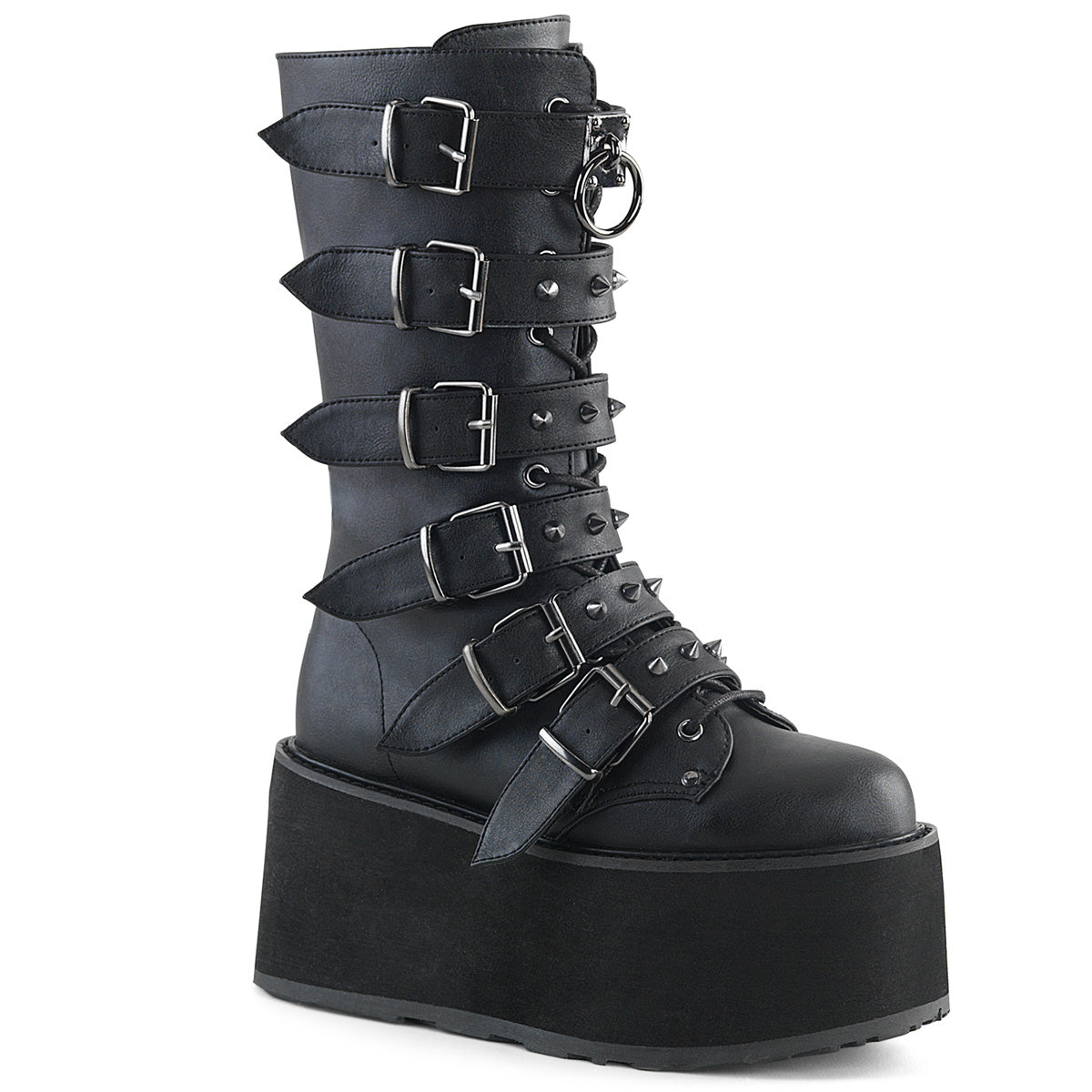 DAMNED-225 *3 1/2" PF Mid-Calf Boot w/ 6 Buckle Straps, Metal Side Zip