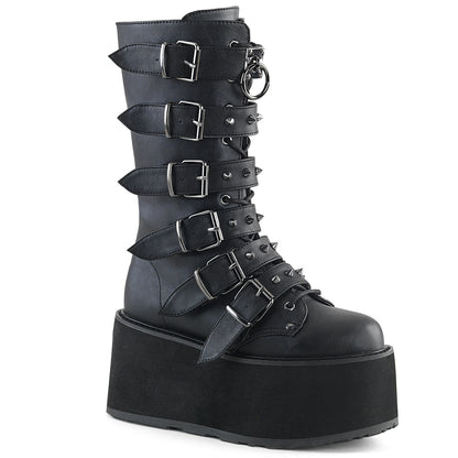 DAMNED-225 *3 1/2" PF Mid-Calf Boot w/ 6 Buckle Straps, Metal Side Zip