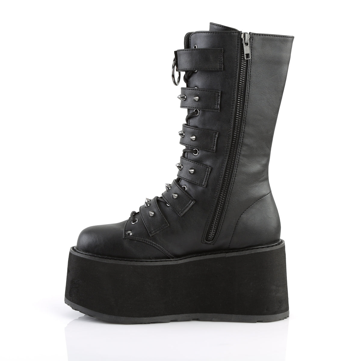 DAMNED-225 *3 1/2" PF Mid-Calf Boot w/ 6 Buckle Straps, Metal Side Zip