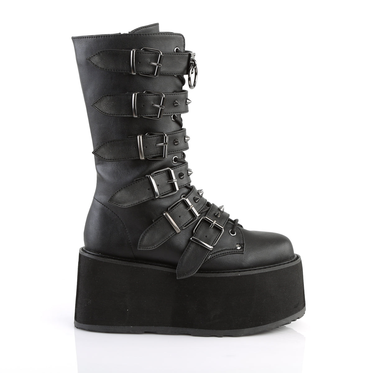 DAMNED-225 *3 1/2" PF Mid-Calf Boot w/ 6 Buckle Straps, Metal Side Zip