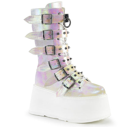 DAMNED-225 *3 1/2" PF Mid-Calf Boot w/ 6 Buckle Straps, Metal Side Zip
