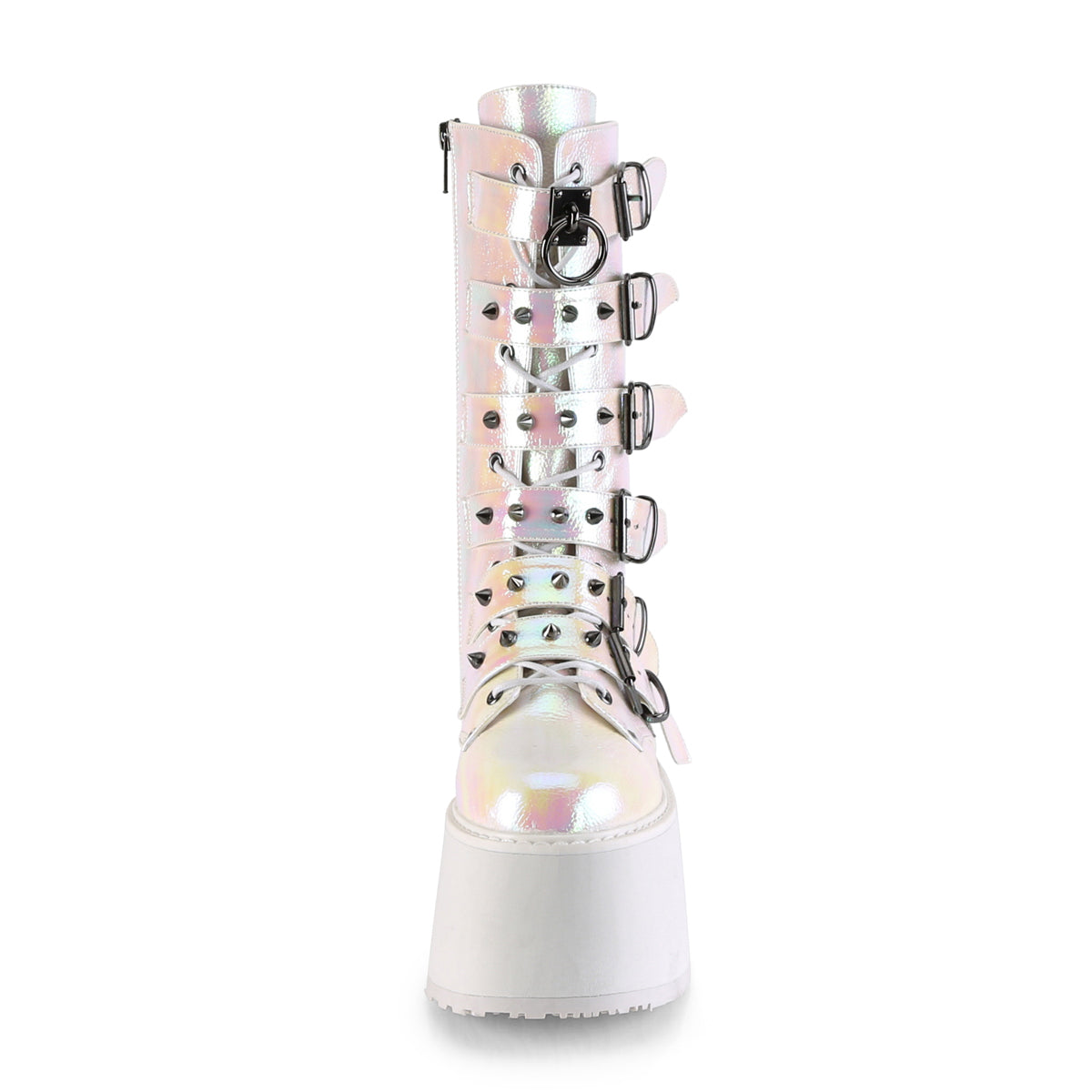 DAMNED-225 3 1/2" PF Mid-Calf Bootw/6 BuckleStraps, Metal SideZip