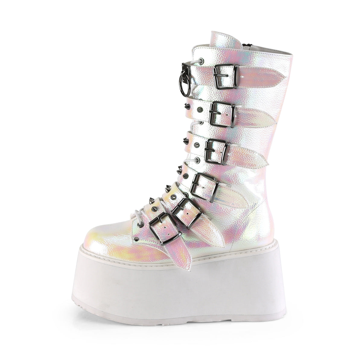 DAMNED-225 3 1/2" PF Mid-Calf Bootw/6 BuckleStraps, Metal SideZip