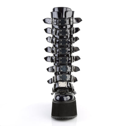 DAMNED-318 3 1/2" PF Knee High Boot w/8 Buckle Straps, Back Metal Zip
