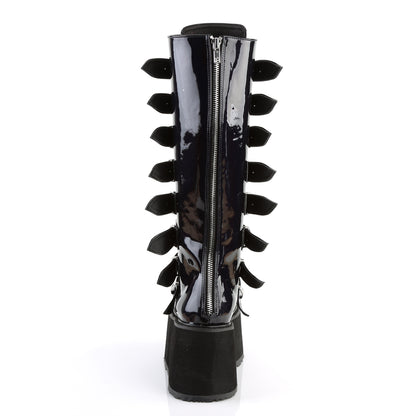 DAMNED-318 3 1/2" PF Knee High Boot w/8 Buckle Straps, Back Metal Zip