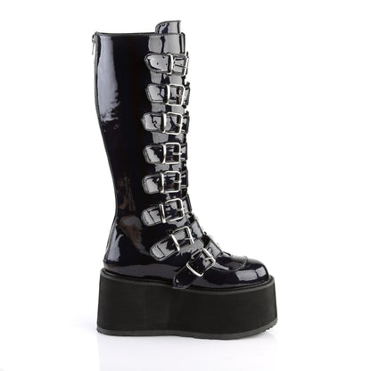 DAMNED-318 3 1/2" PF Knee High Boot w/8 Buckle Straps, Back Metal Zip