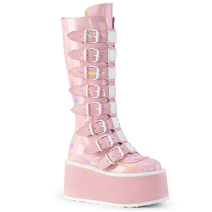 DAMNED-318 3 1/2" PF Knee High Boot w/8 Buckle Straps, Back Metal Zip