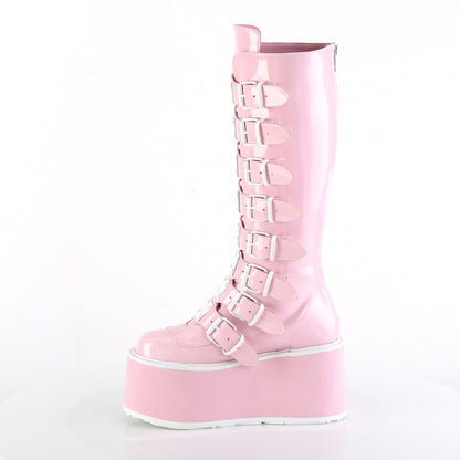 DAMNED-318 **3 1/2" PF KneeHigh Bootw/8 BuckleStraps, Back Metal Zip