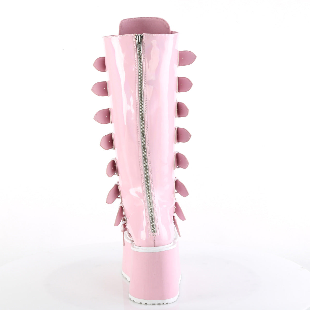 DAMNED-318 **3 1/2" PF KneeHigh Bootw/8 BuckleStraps, Back Metal Zip
